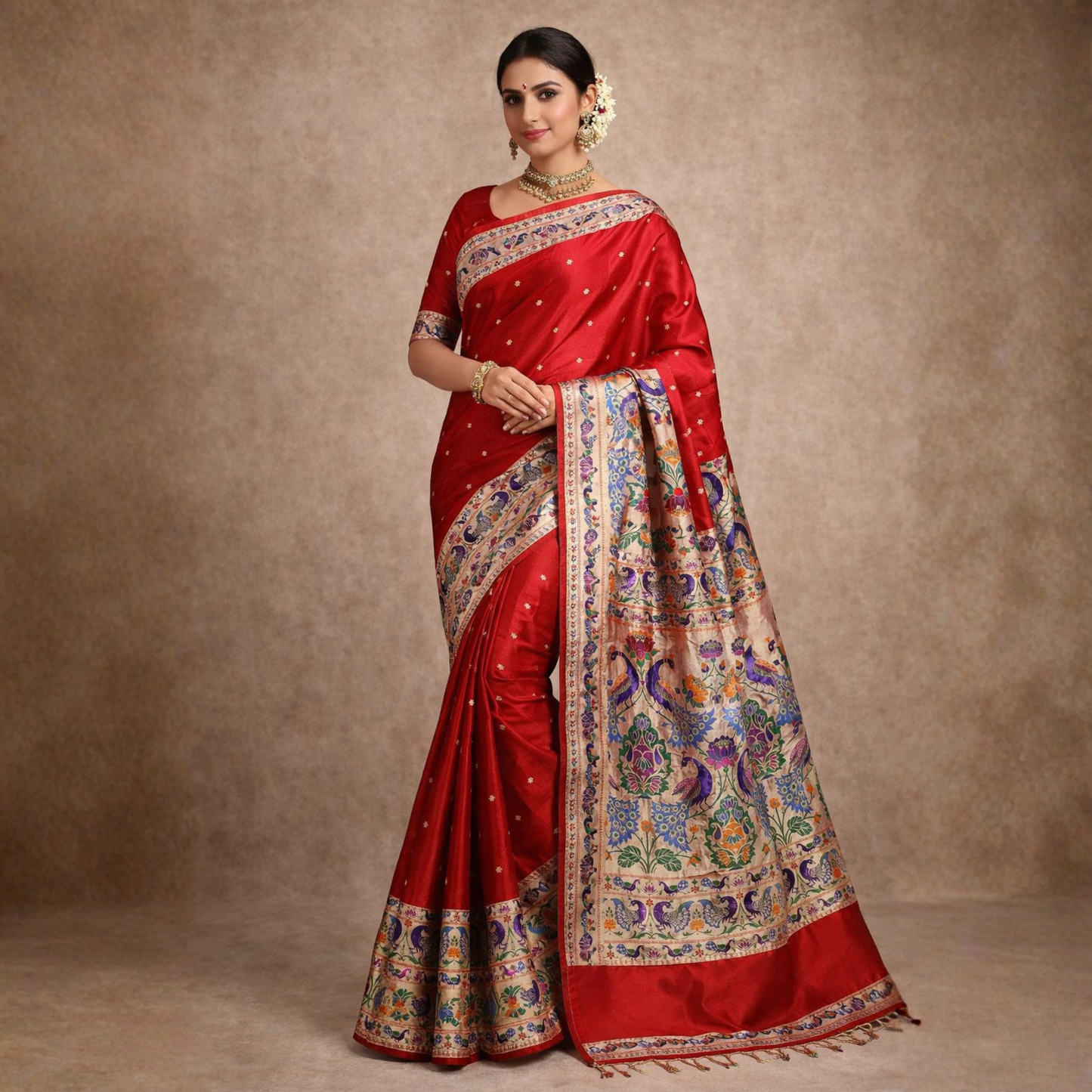 Ruby Peacock Pure Silk Jacquard Brocade Saree