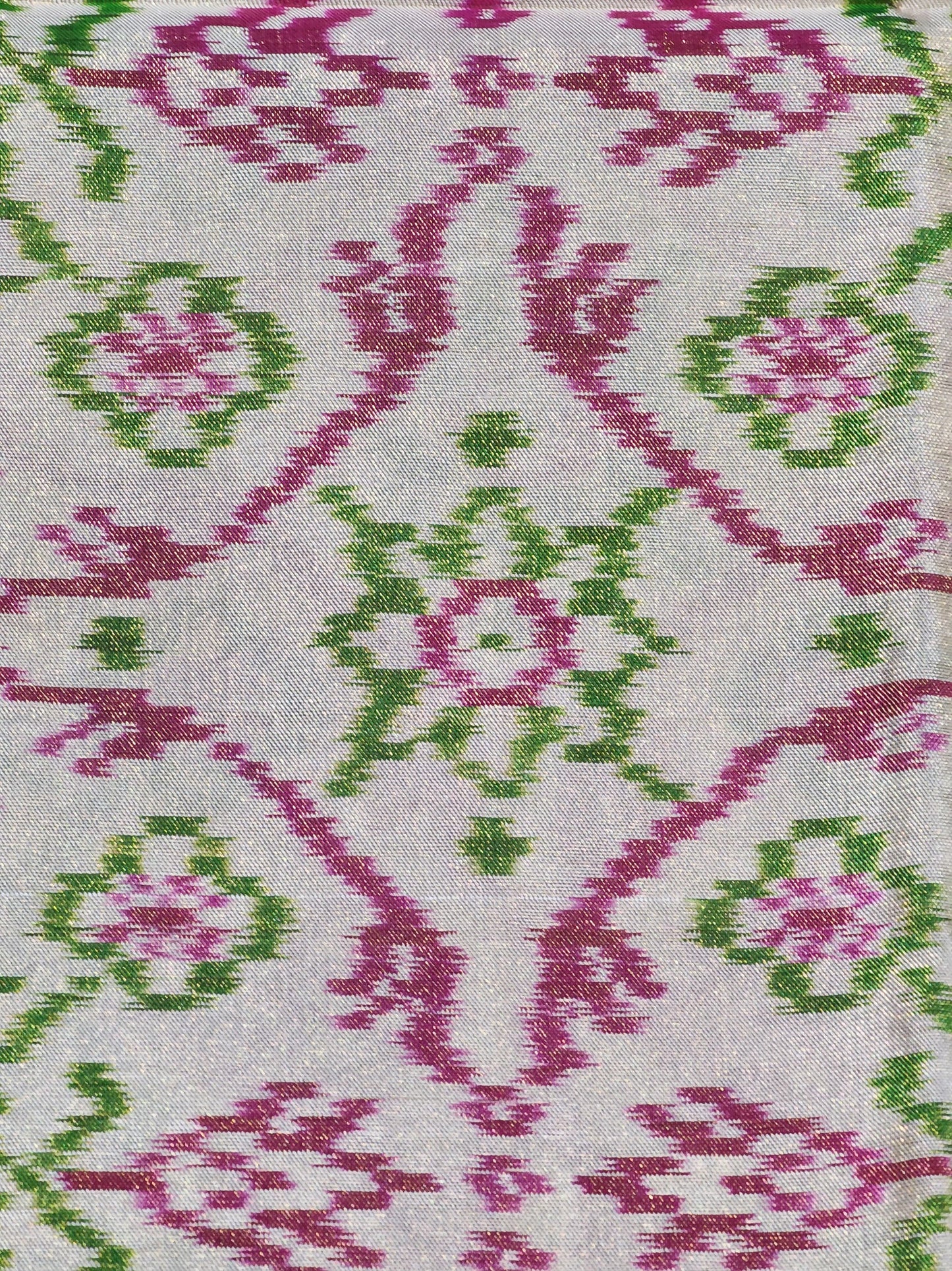 Cream & Pink Patola-Style Pochampally Ikat Pure Tissue Silk Saree with Zari Highlights and Contrast Red Border