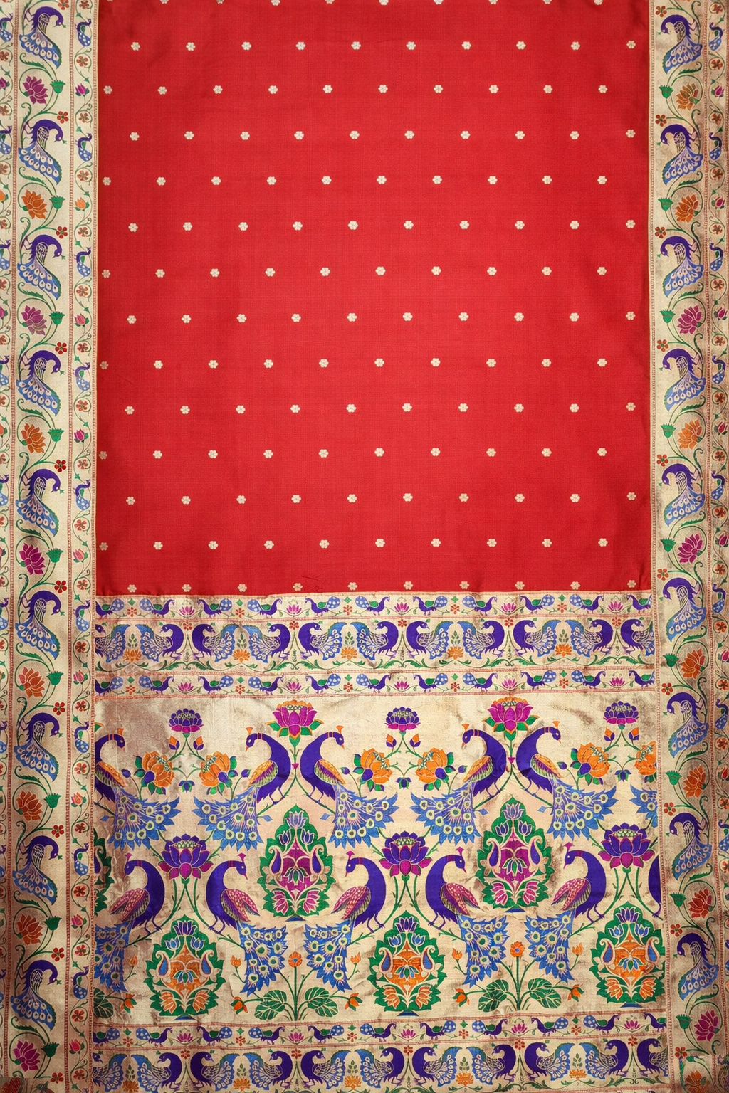 Ruby Peacock Pure Silk Jacquard Brocade Saree